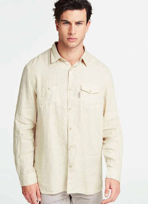 Cămașă cu mâneci lungi bej GUESS bărbat