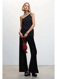Pantalon larg negru MANGO femeie
