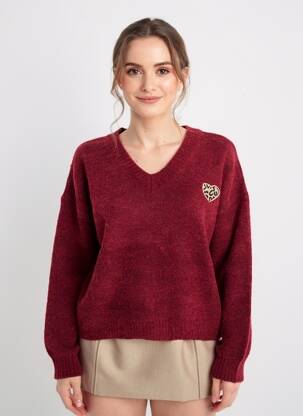 Pulover guler în v mâneci lungi roșu M & G MONOGRAM femeie