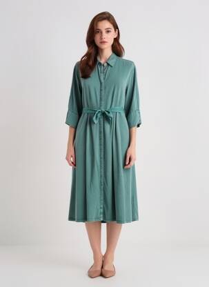 Rochie midi croială fluidă mâneci lungi verde LEE COOPER femeie
