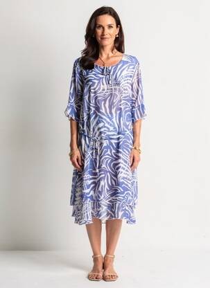 Rochie midi imprimeu fantezie mâneci scurte albastru GRIFFON femeie