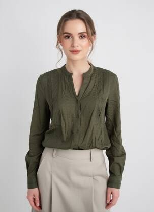 Cămașă croială cambrată mâneci lungi verde ONE STEP femeie