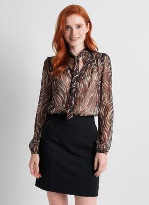 Bluză țesătură poplin mâneci lungi negru IKKS femeie
