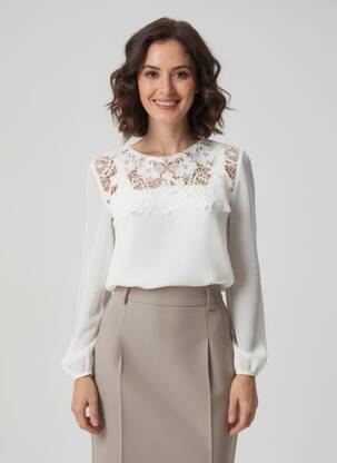 Bluză țesătură poplin mâneci lungi alb ONE STEP femeie