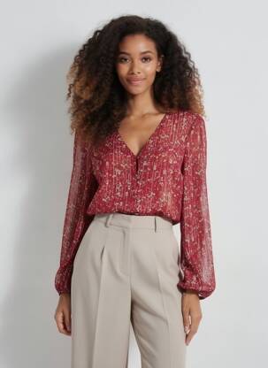 Cămașă țesătură crep mâneci lungi roșu I.CODE (By IKKS) femeie