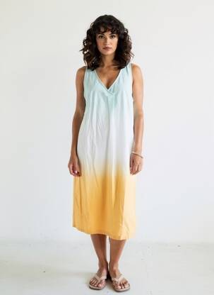 Rochie midi croială fluidă fără mâneci portocalie SHEEGO femeie