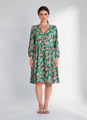 Rochie midi mâneci 3/4 mâneci 3/4 verde PRINCESSE NOMADE femeie