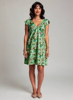 Rochie scurtă croială evazată mâneci scurte verde LA FIANCÉE femeie