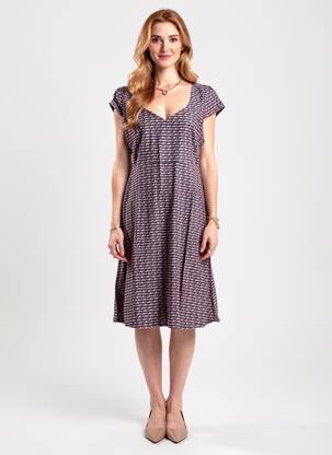 Rochie midi imprimeu fantezie mâneci scurte negru PRINCESSE NOMADE femeie