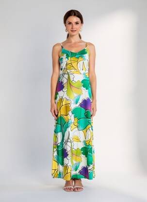 Rochie lungă imprimeu floral bretele subțiri verde LA FIANCÉE femeie