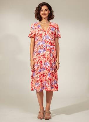 Rochie midi imprimeu floral mâneci scurte portocalie LA FIANCÉE femeie