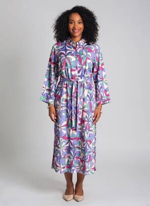 Rochie midi imprimeu floral mâneci 3/4 violet PRINCESSE NOMADE femeie
