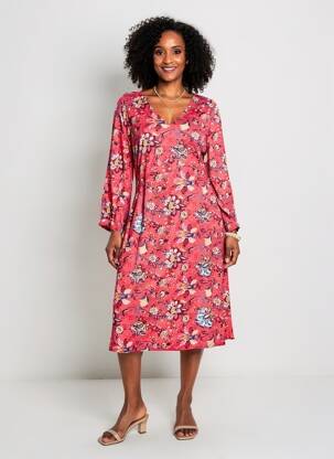Rochie midi imprimeu floral mâneci lungi roz LA FIANCÉE femeie