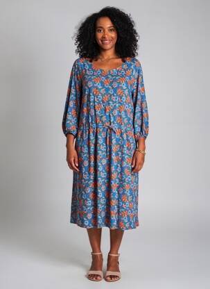 Rochie midi imprimeu floral mâneci 3/4 albastru PRINCESSE NOMADE femeie