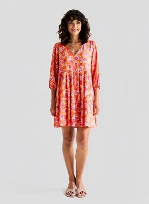 Rochie scurtă croială evazată mâneci lungi portocalie PRINCESSE NOMADE femeie