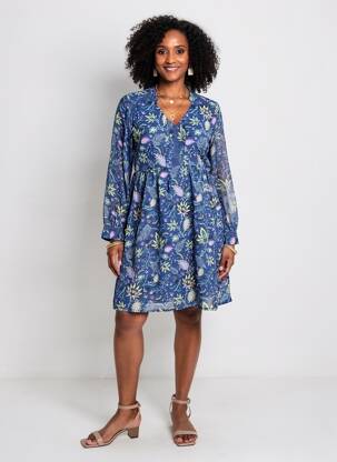 Rochie scurtă croială fluidă mâneci lungi albastru LA FIANCÉE femeie