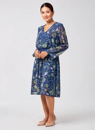 Rochie midi imprimeu fantezie mâneci lungi albastru LA FIANCÉE femeie