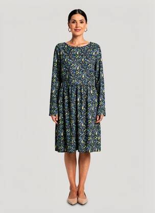 Rochie midi imprimeu fantezie mâneci lungi negru LA FIANCÉE femeie