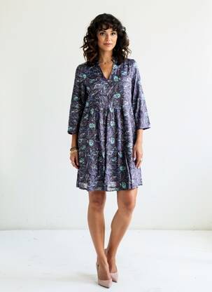 Rochie scurtă mâneci 3/4 mâneci 3/4 albastru LA FIANCÉE femeie