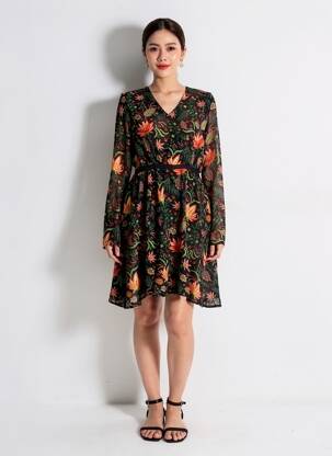 Rochie scurtă croială evazată mâneci lungi negru LA FIANCÉE femeie