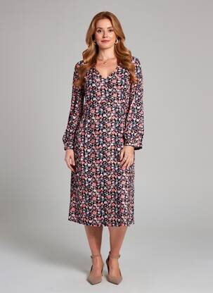 Rochie midi imprimeu floral mâneci lungi negru LA FIANCÉE femeie