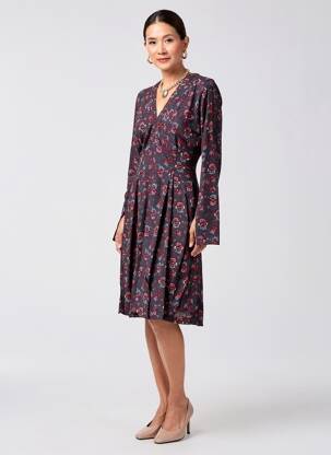 Rochie midi imprimeu fantezie mâneci lungi negru LA FIANCÉE femeie