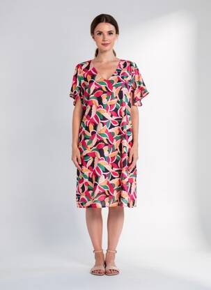 Rochie midi imprimeu fantezie mâneci scurte roz LA FIANCÉE femeie