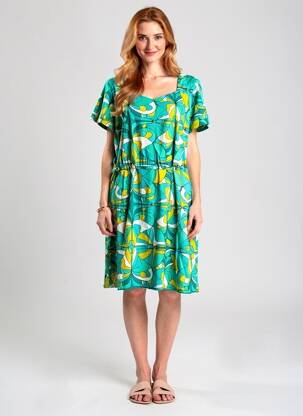 Rochie midi imprimeu fantezie mâneci scurte verde PRINCESSE NOMADE femeie
