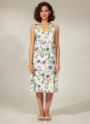 Rochie midi imprimeu floral fără mâneci alb LA FIANCÉE femeie