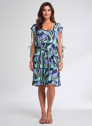 Rochie midi imprimeu fantezie mâneci scurte albastru PRINCESSE NOMADE femeie