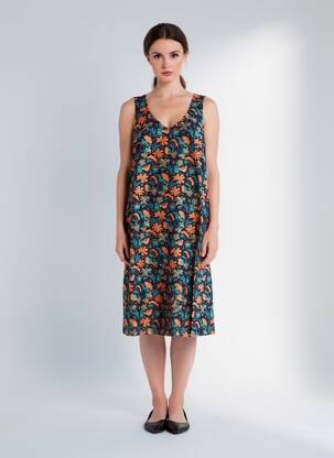 Rochie midi imprimeu fantezie fără mâneci negru LA FIANCÉE femeie