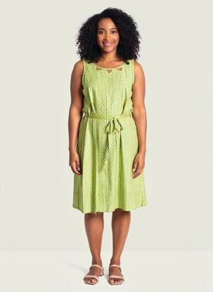 Rochie midi imprimeu fantezie fără mâneci verde PRINCESSE NOMADE femeie