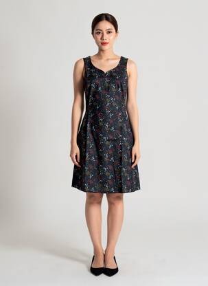 Rochie midi imprimeu fantezie fără mâneci negru LA FIANCÉE femeie