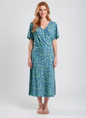 Rochie midi imprimeu fantezie mâneci scurte albastru PRINCESSE NOMADE femeie