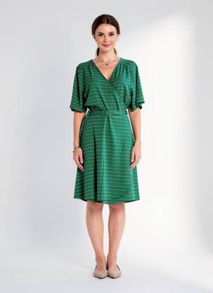 Rochie midi imprimeu fantezie mâneci scurte verde LA FIANCÉE femeie