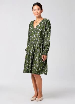 Rochie midi imprimeu fantezie mâneci lungi verde PRINCESSE NOMADE femeie