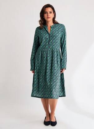 Rochie midi imprimeu fantezie mâneci lungi albastru LA FIANCÉE femeie