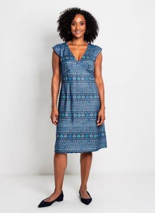 Rochie midi imprimeu fantezie mâneci scurte albastru LA FIANCÉE femeie