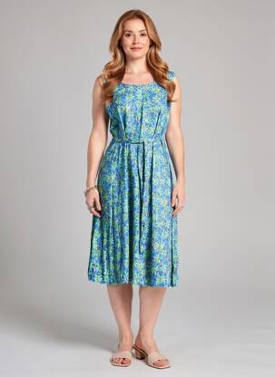 Rochie midi imprimeu fantezie fără mâneci albastru PRINCESSE NOMADE femeie