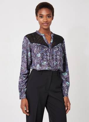 Cămașă imprimeu floral mâneci lungi violet LA FIANCÉE femeie