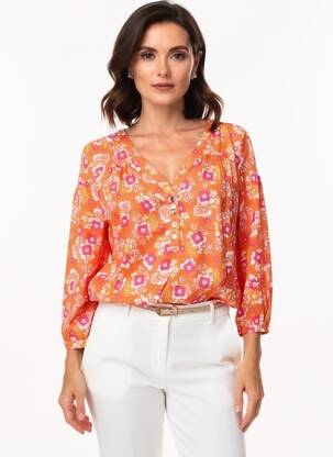 Bluză imprimeu floral mâneci 3/4 portocalie PRINCESSE NOMADE femeie