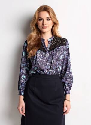 Cămașă imprimeu floral mâneci lungi albastru LA FIANCÉE femeie