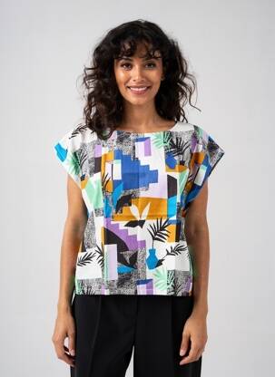 Tricou imprimeu fantezie mâneci scurte albastru LA FIANCÉE femeie