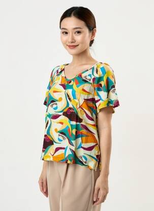 Tricou imprimeu fantezie mâneci scurte galben LA FIANCÉE femeie