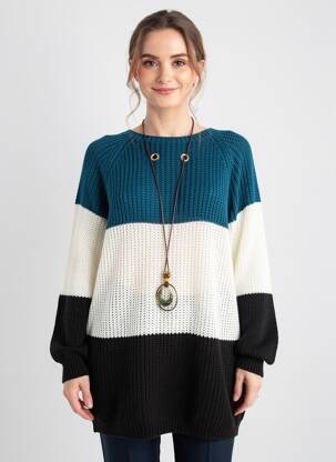 Pulover tunică guler rotund mâneci lungi albastru COULEURS DU TEMPS femeie