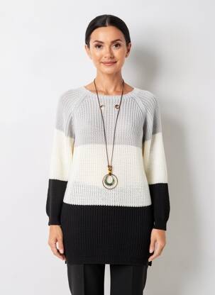 Pulover tunică guler rotund mâneci lungi gri COULEURS DU TEMPS femeie