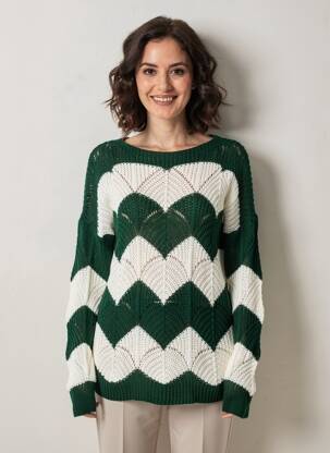 Pulover strânsă pe partea de jos mâneci lungi verde COULEURS DU TEMPS femeie