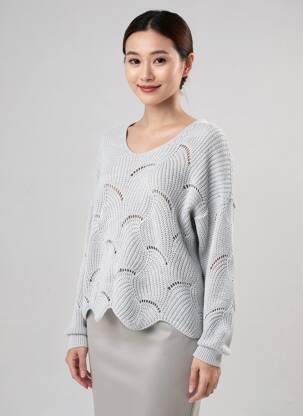 Pulover croială dreaptă mâneci lungi gri COULEURS DU TEMPS femeie