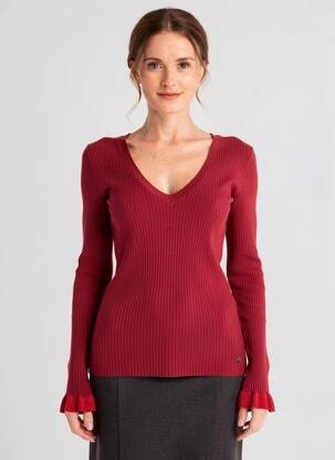 Pulover croială cambrată mâneci lungi roșu VOODOO femeie
