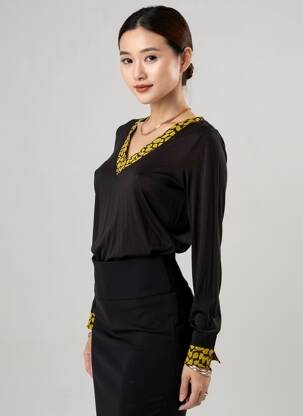 Top țesătură jersey mâneci lungi galben VOODOO femeie